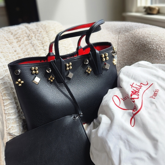 Christian Louboutin Handbags - Christian Louboutin Black Leather Studded Tote with Red Interior